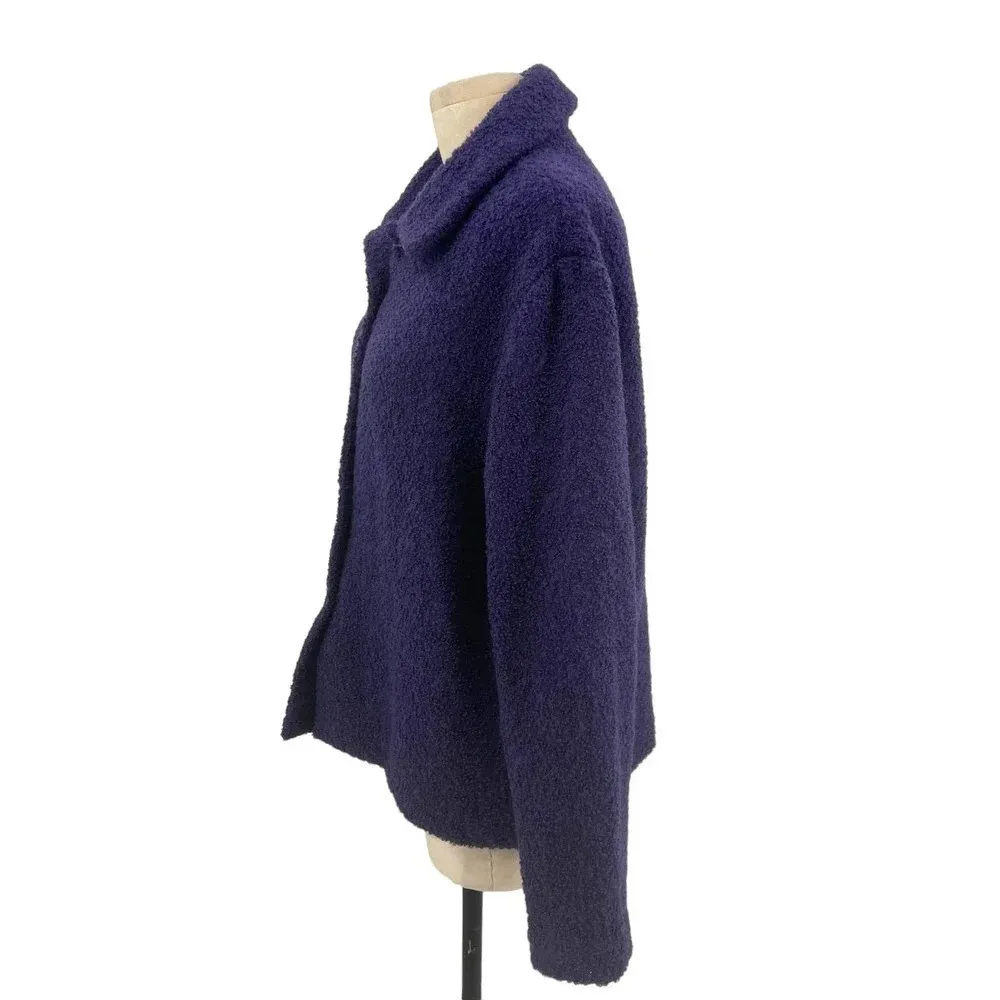 Eileen Fisher Dark Purple‎ Short Teddy Jacket Coat Size Medium - Image 5