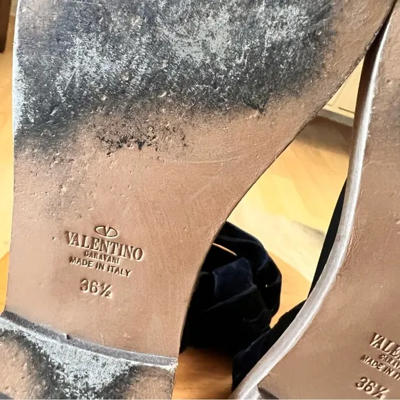 VALENTINO GARAVANI Black Lace Up Leather Trimmed‎ Velvet Sandals Size 36.5 - Image 7