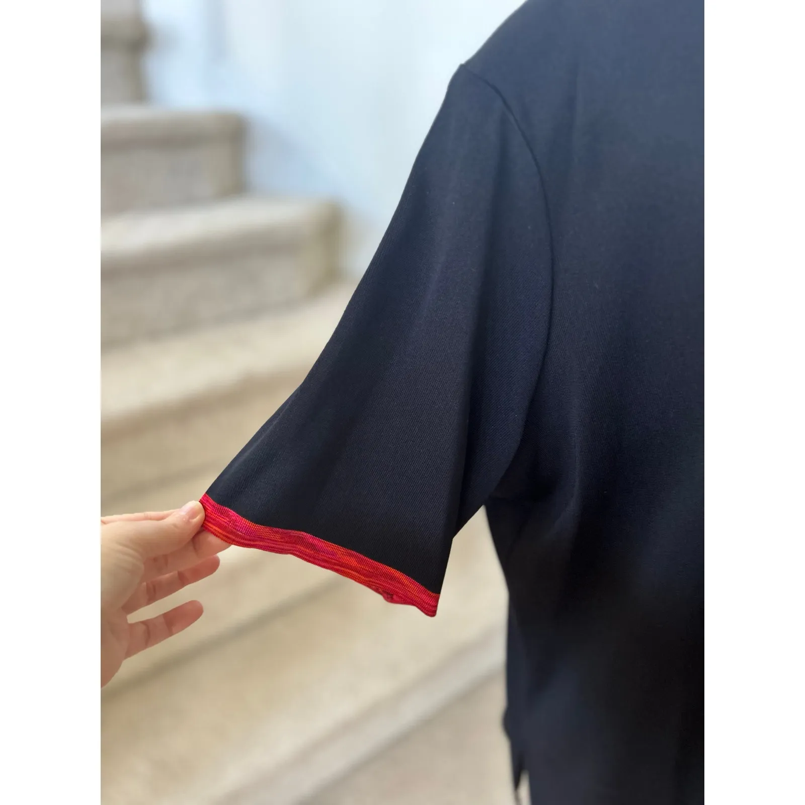 Exclusively Misook Black Red Trim Square Neck Short Sleeve Knit Top - Image 2