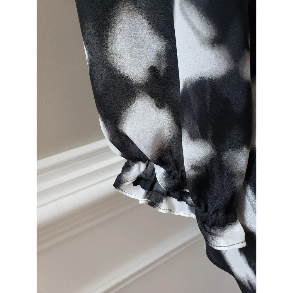 Sunny Leigh Blouse Top Womens Large Black White Tie Dye Pintuck Detail Tie Front - Image 10