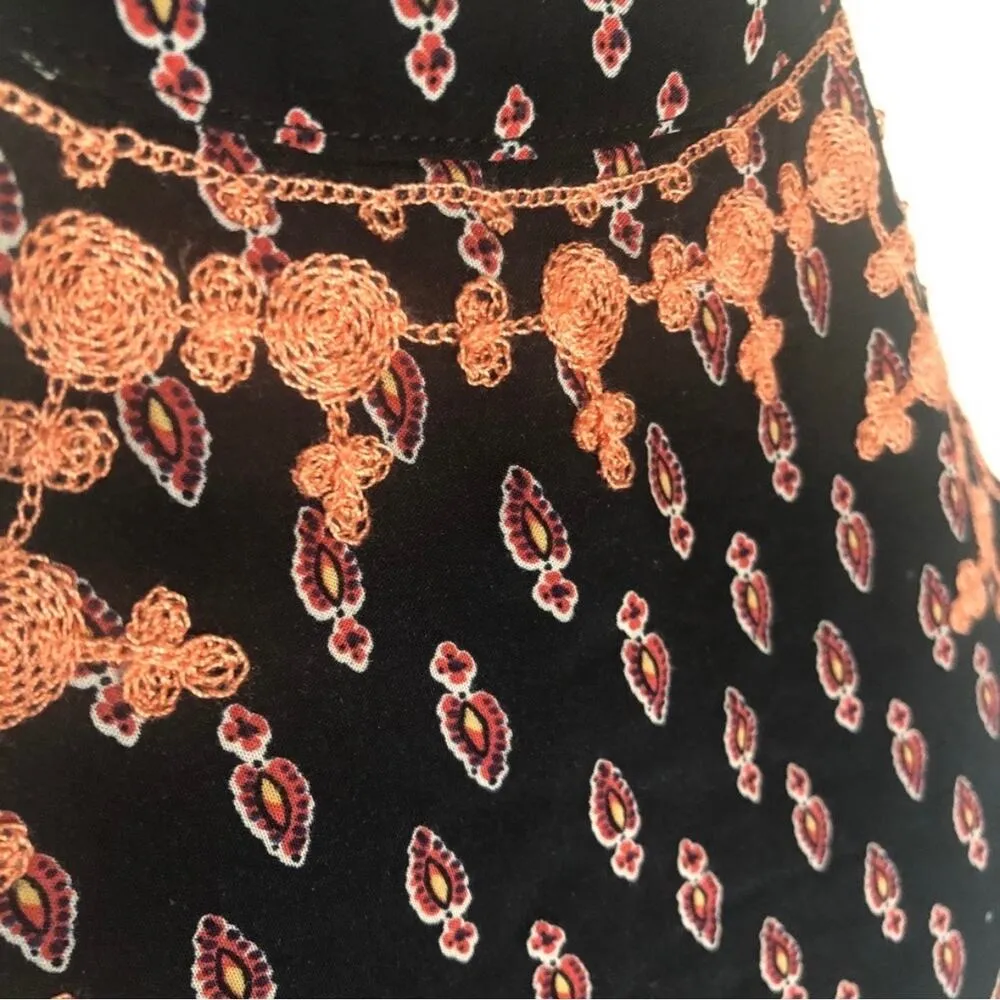 LF Millau Choker Tribal Boho Embroidered Halter Mini Dress Black Orange Medium - Image 11