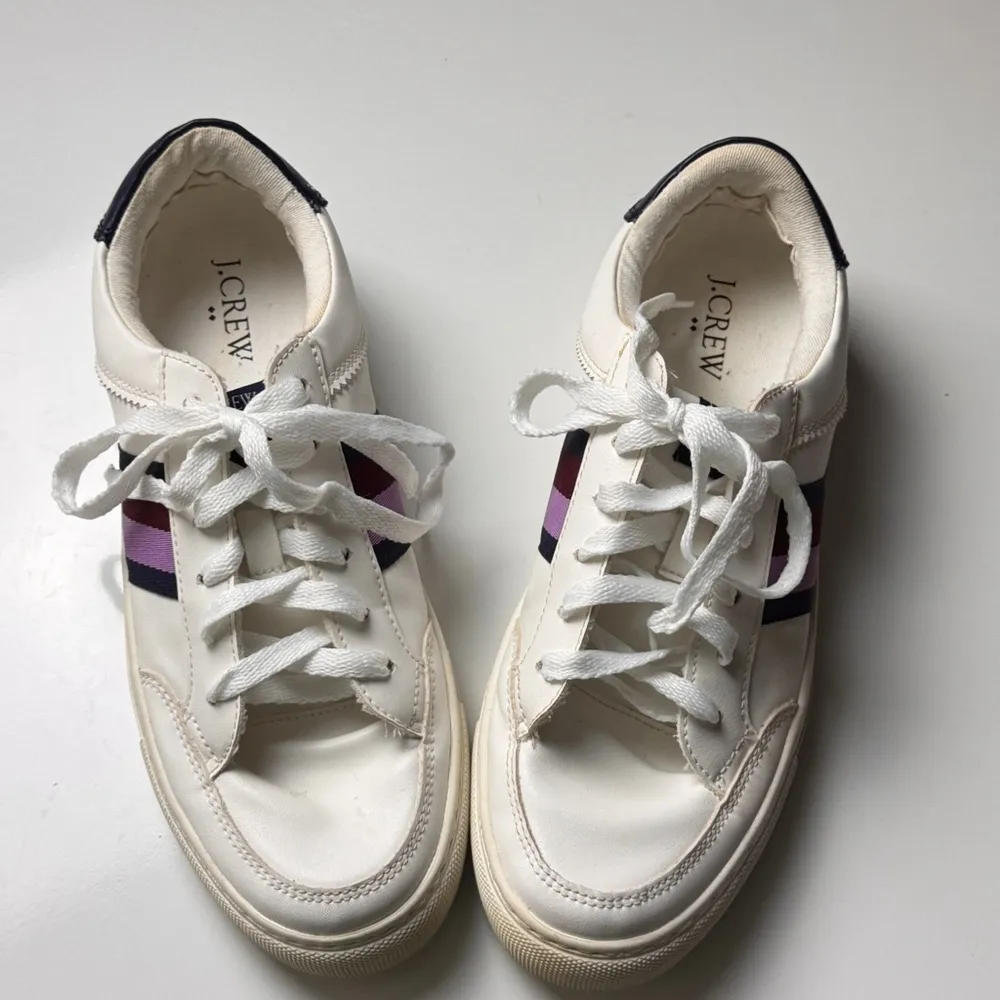 J.Crew Women’s White Sneakers Lace Up with Stripes 8.5 - Image 3