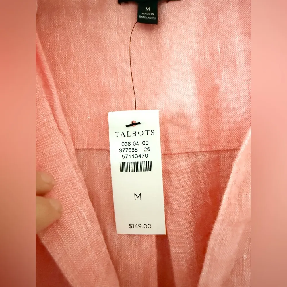 NWT Talbots Linen Popover Shirt Dress in Peach with Stripe Detail - Size M - Image 6