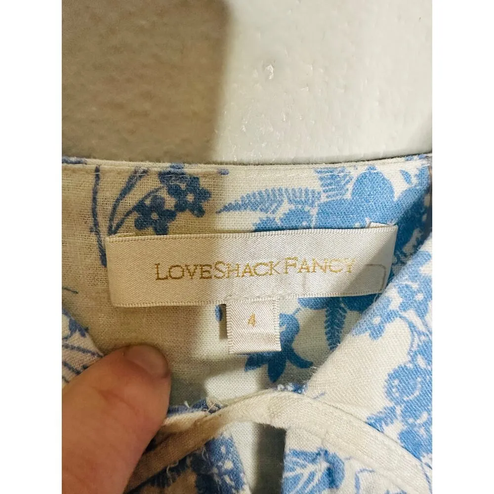 LoveShackFancy Blue White Floral Button Front Garnita Linen-Blend Maxi Dress 4 - Image 9