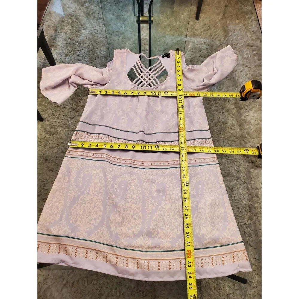 As U Wish Ivory & Green Scoop Neck Cold Shoulder Sleeve Knee Length Dress Size M - Image 7