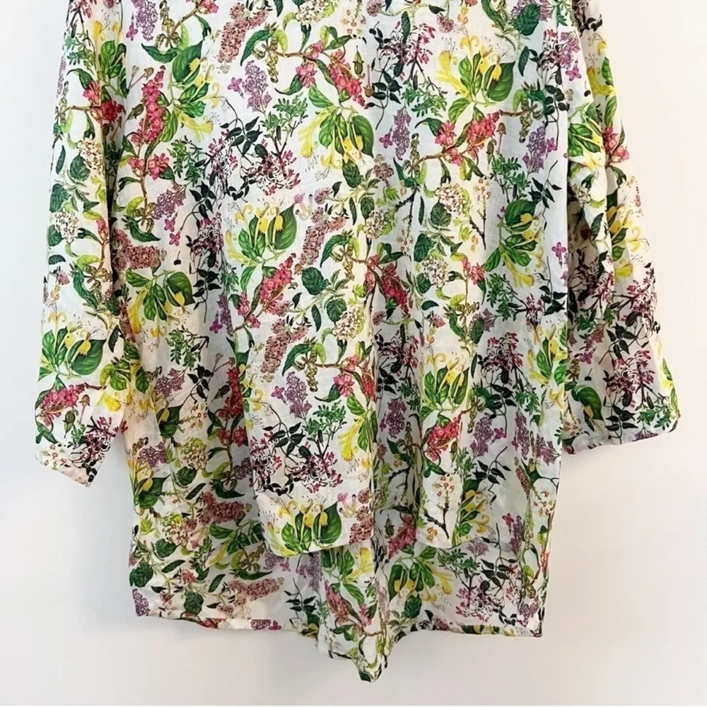 Jiva Clothing Floral Raime Green/yellow Tunic Blouse 3/4 Sleeves Sz 2 (10 - Image 3