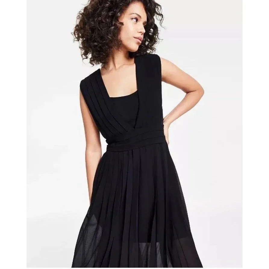 Karl Lagerfeld Impulse Black Sleeveless Rhinestone Button-Up Ruched Dress 4 B5 - Image 2