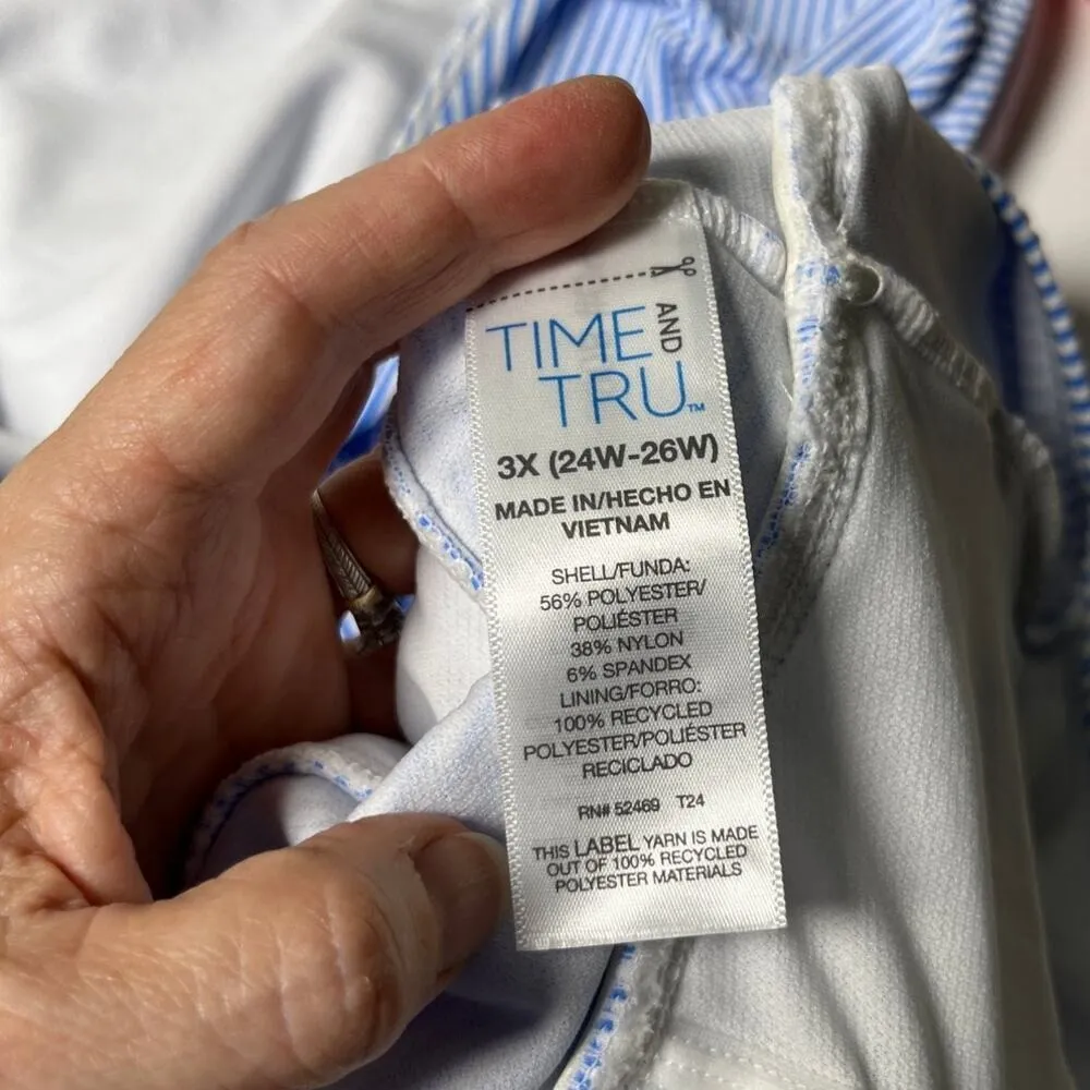 Time and Tru Plus 3X Blue Striped One Piece‎ Swimsuit Ruffle V Neck 24W 26W - Image 6