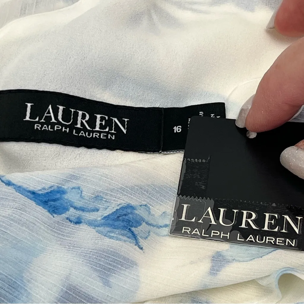 Lauren Ralph Lauren Women's Belted Tiered Floral Gown Blue White SZ 16 NEW *FLAW - Image 4