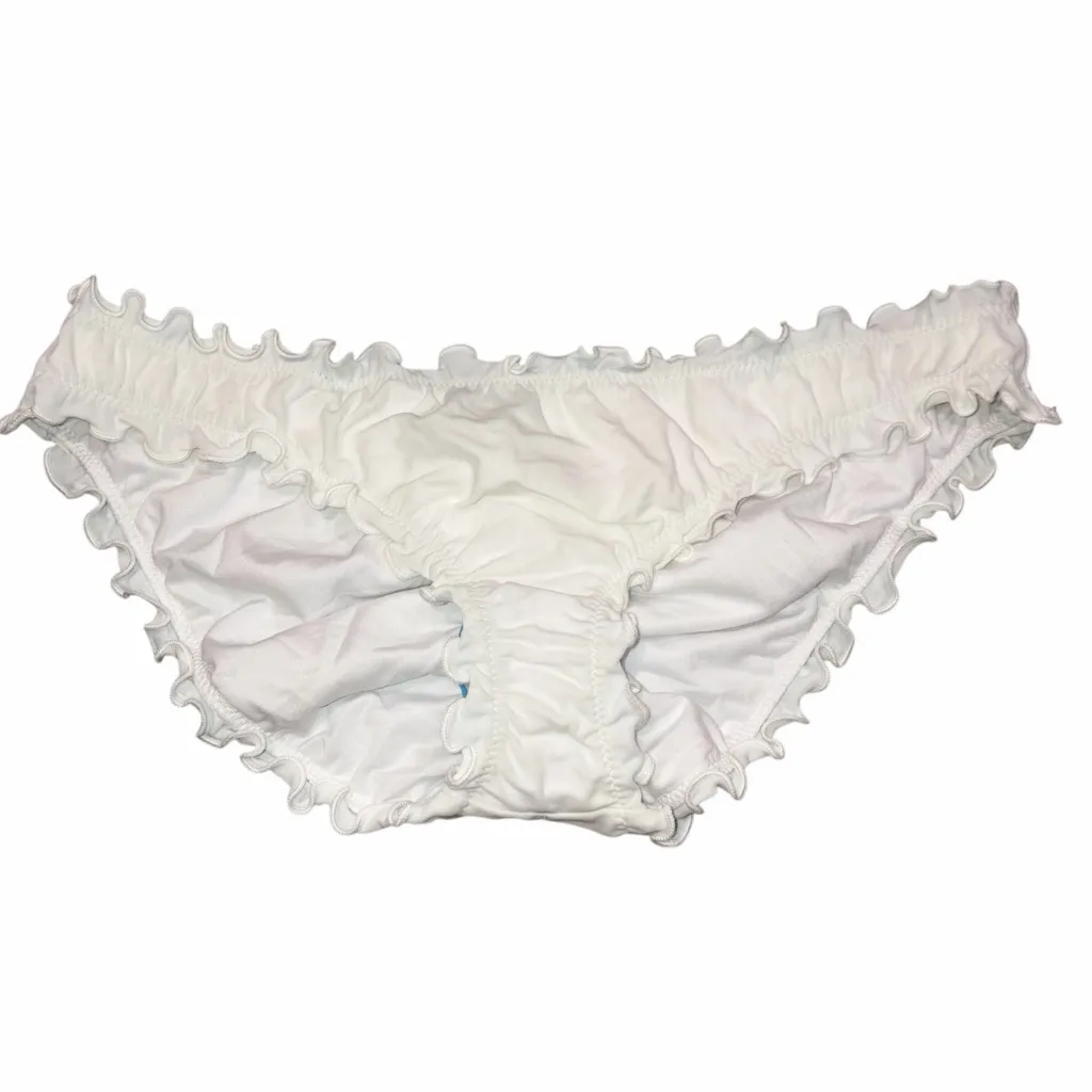 NEW Victoria’s Secret White Ruffle Frill Cheeky Ruched Back Bikini Bottoms Small - Image 5