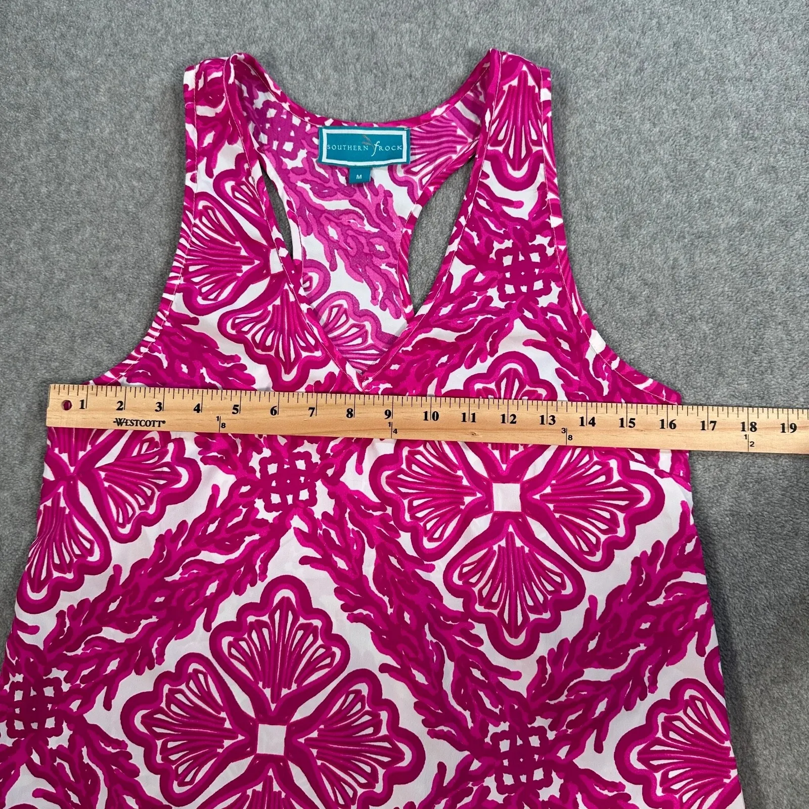 Southern Frock Racerback Tank Tom Women's Medium Pink/White V-Neck Sleeveless - Image 5