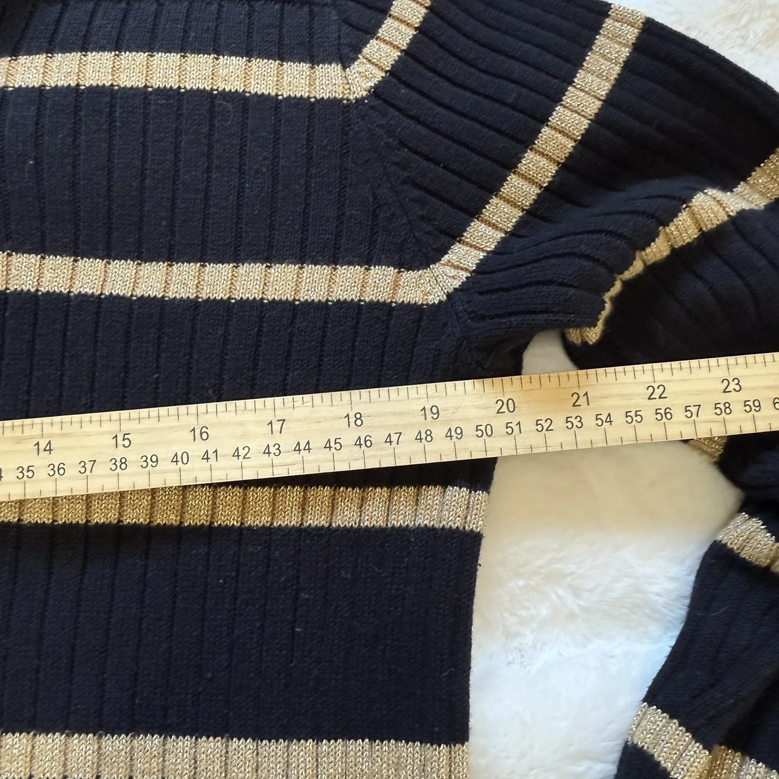 Ralph Lauren Black Gold Metallic Striped Rib Knit‎ Sweater Y2K Preppy Size - Image 5