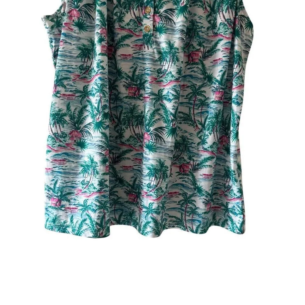 Stella Parker Sleeveless Print Palm Trees Turquoise Beach Top SZ XL # 2510 Green - Image 3