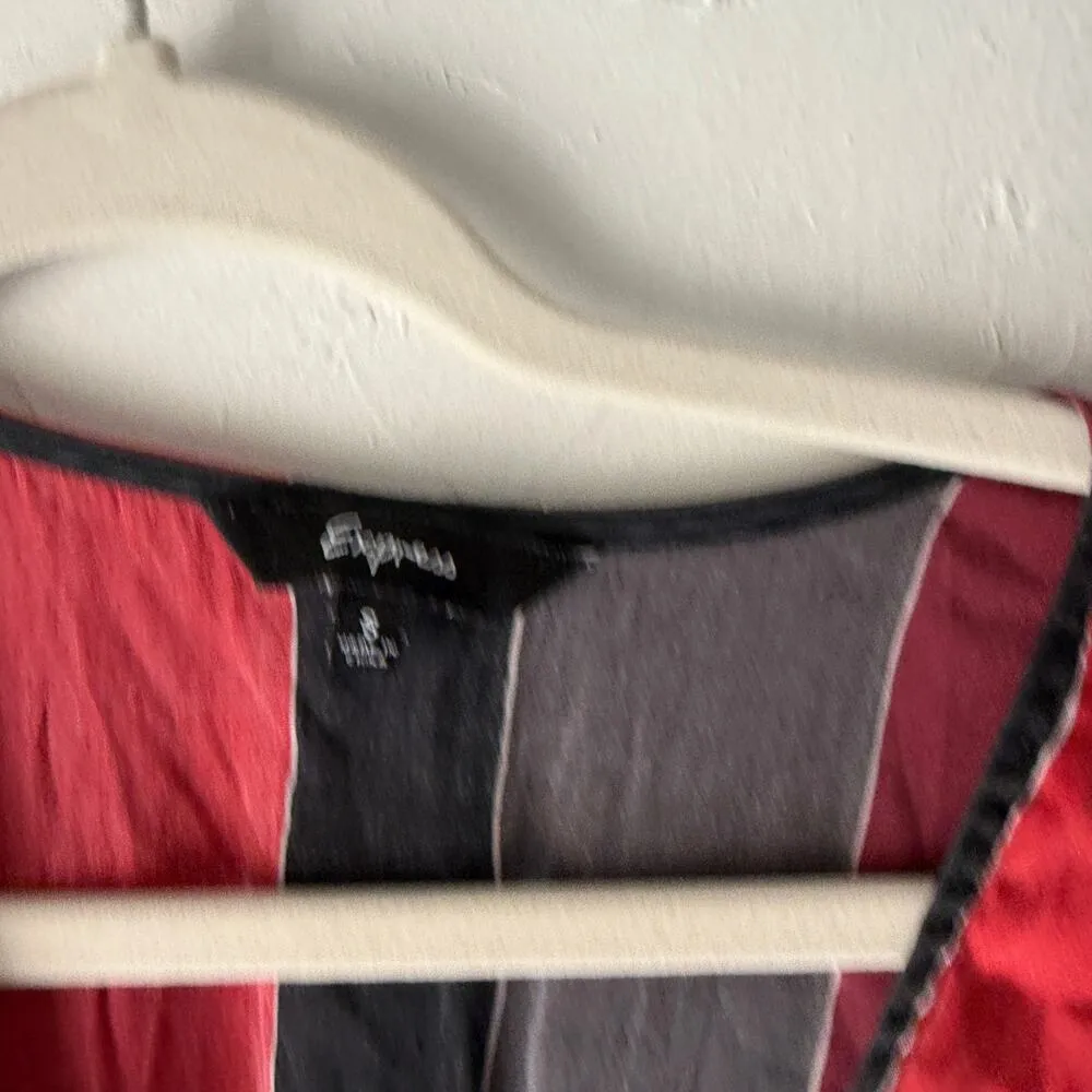 Express Y2K Colorblock Silk Blend Tunic Top 2 Deep V Empire Waist Retro Babydoll - Image 4