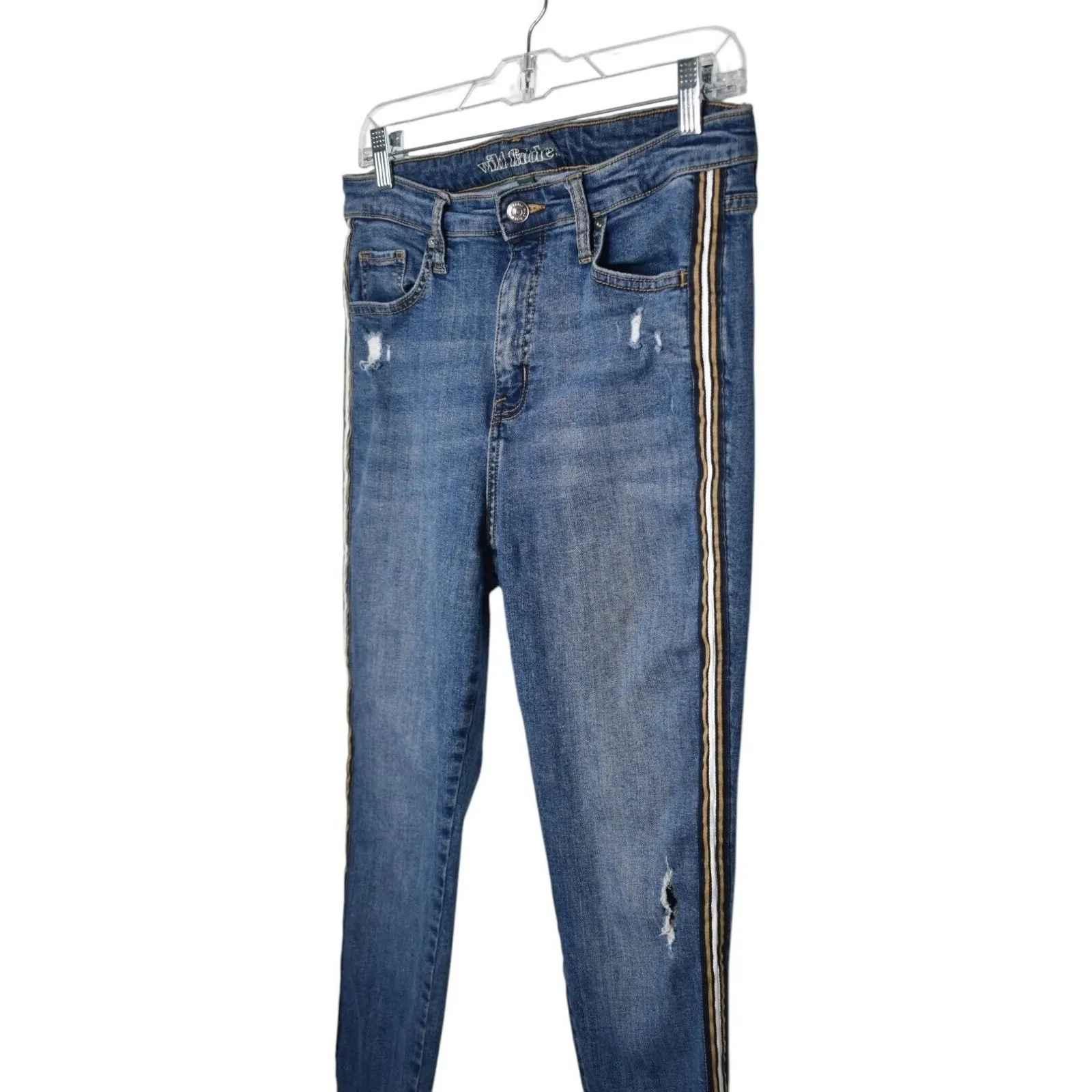 Wild Fable Womens Distressed‎ Skinny Jeans Side Stripes Size 10 High Rise Retro - Image 5