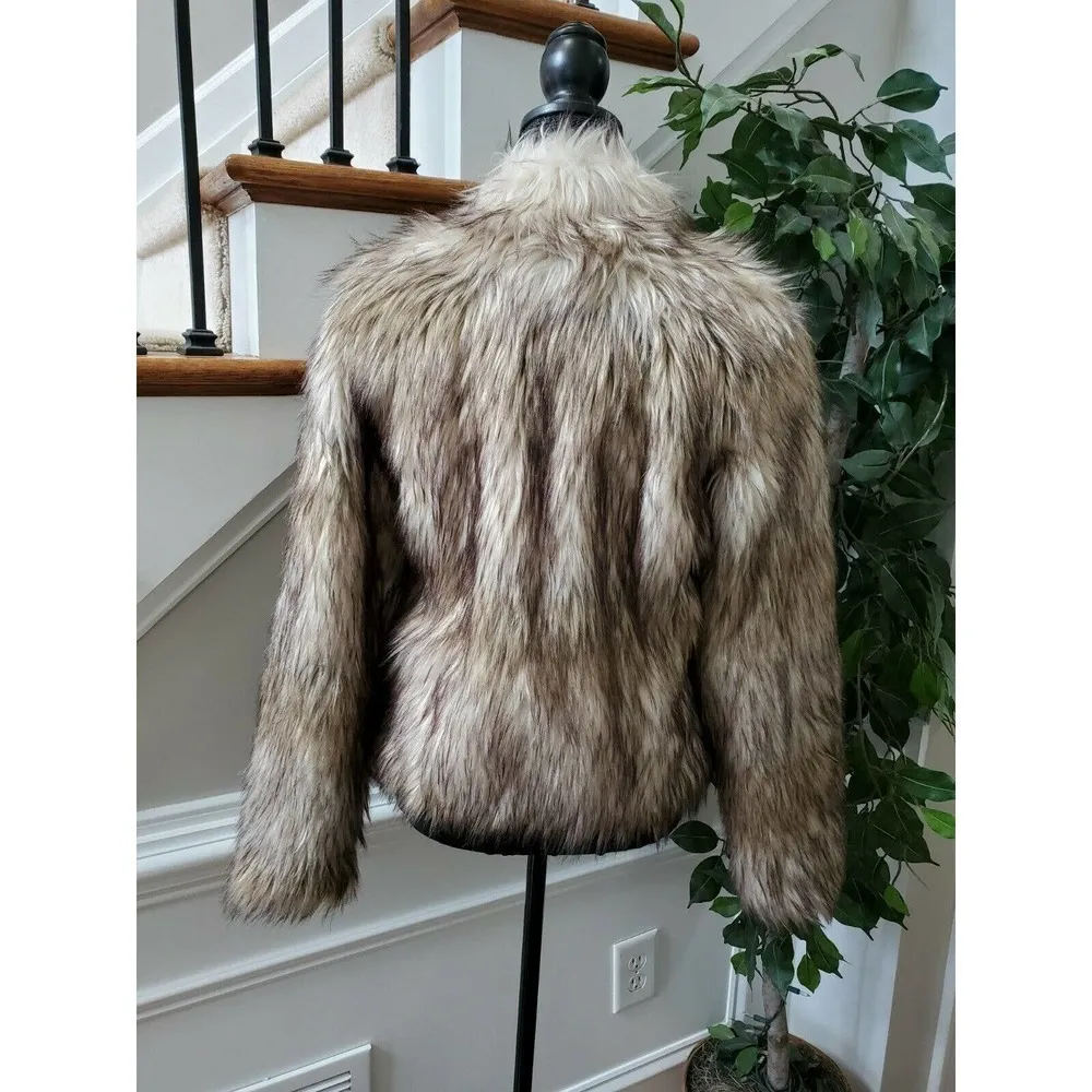 Women's Brown Acrylic & Polyester Collared Long Sleeve Faux Fur Jacket S - Image 7