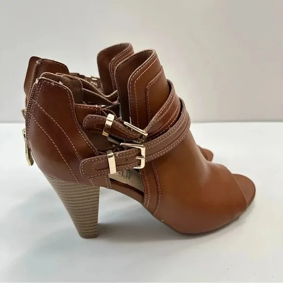 Liz‎ Claiborne Peek Toe Genesis Shoes Open Toe With Buckle Women’s Size 8 Cognac - Image 3