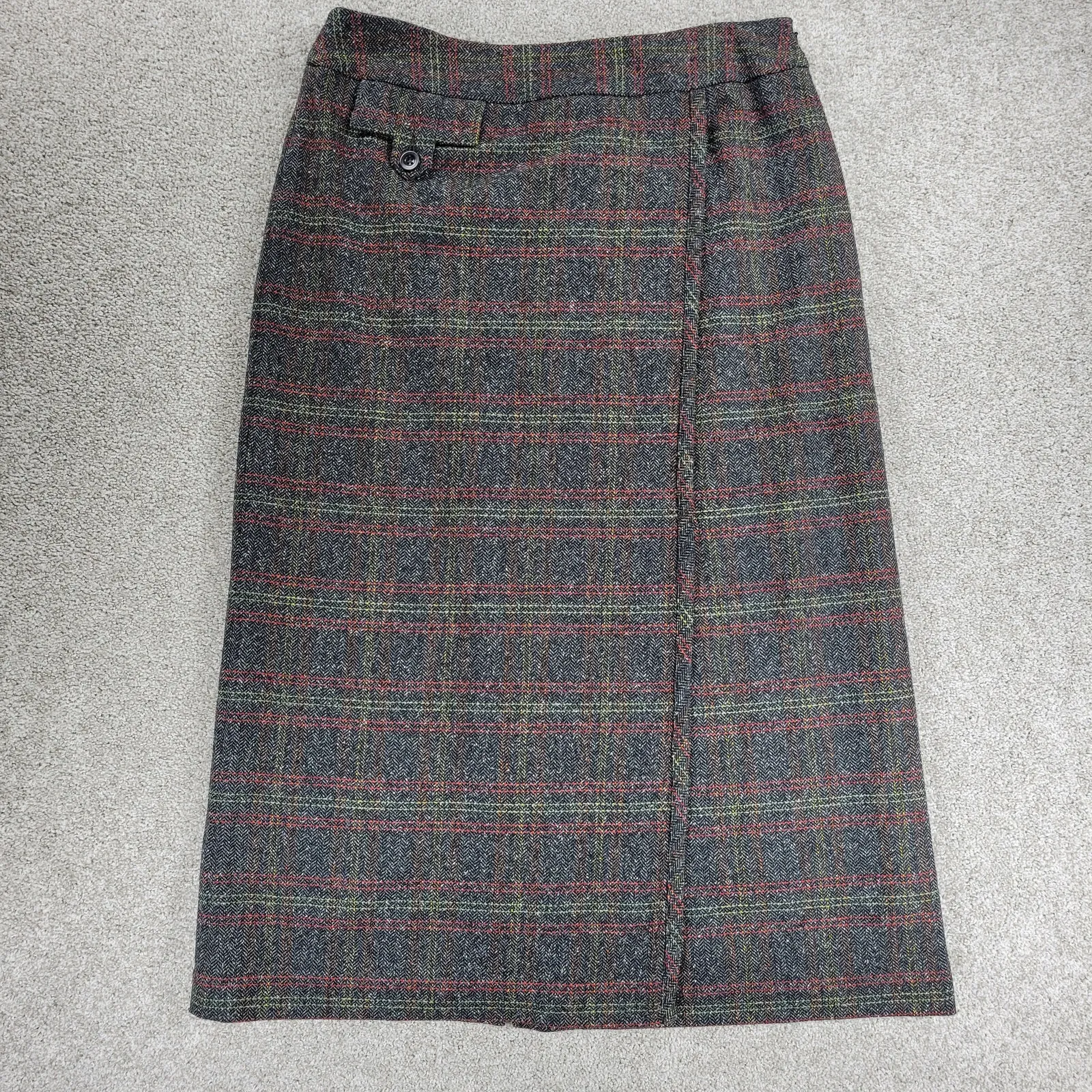 VTG Liz Claiborne Tweed Skirt Suit Womens 12 Gray Wool Faux‎ Wrap Blanket Skirt - Image 6