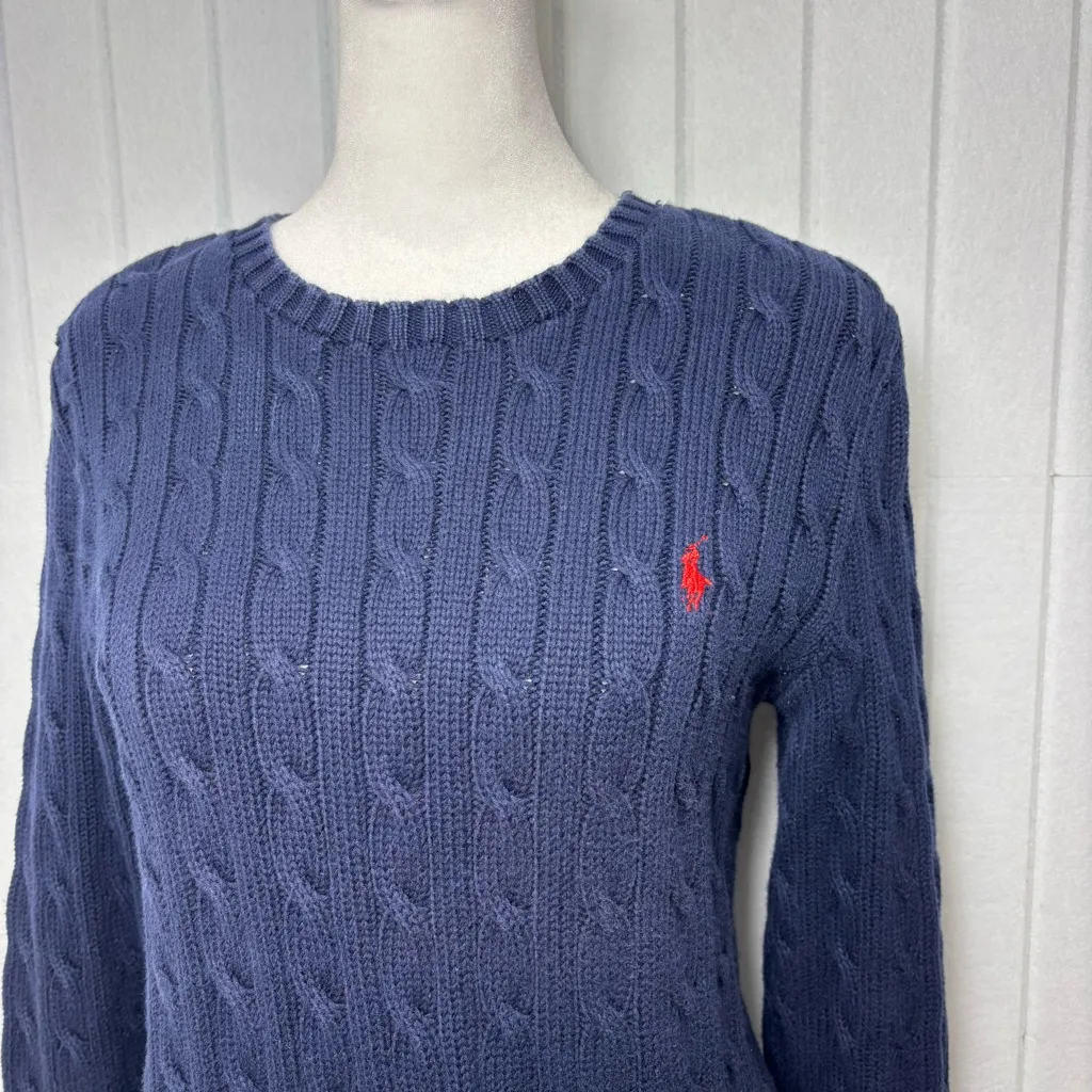 Ralph Lauren Sport Navy Blue Cable Knit Cotton Pullover Size M - Image 2