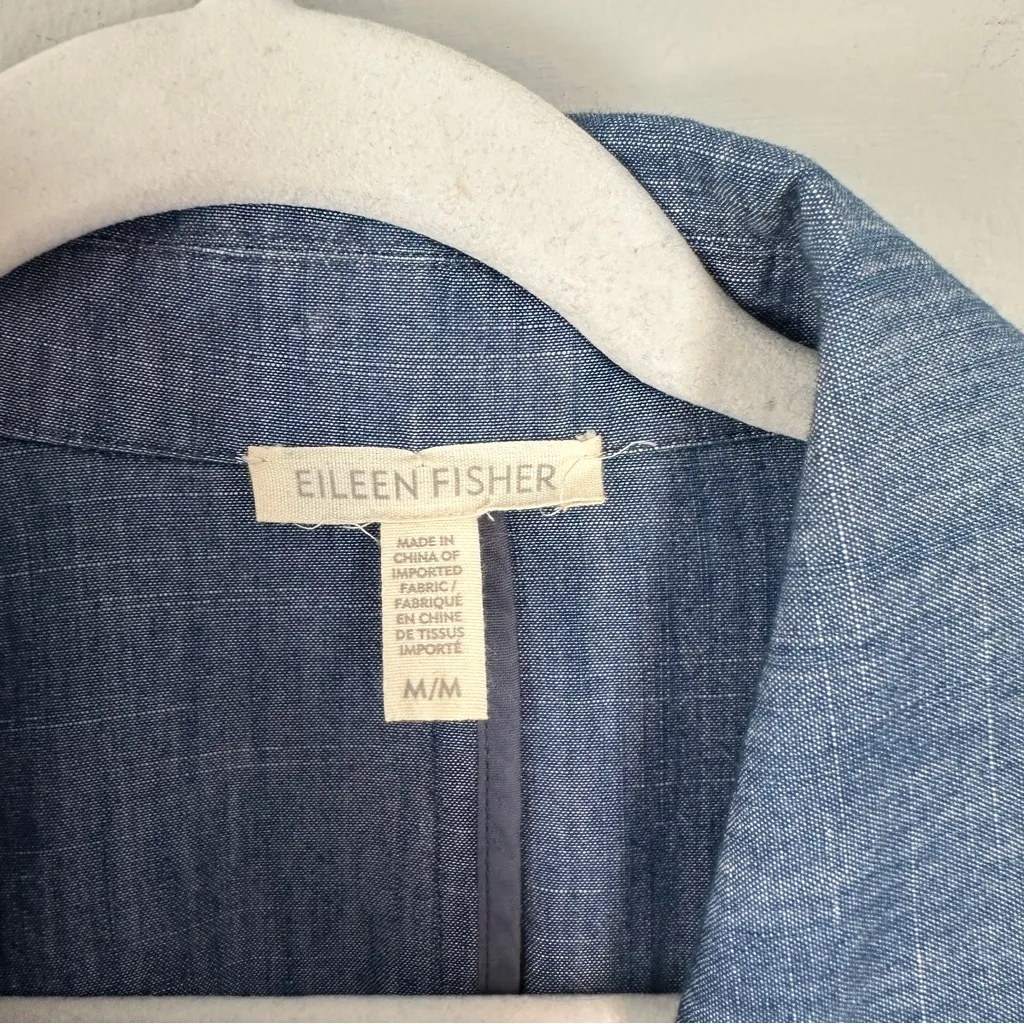 Eileen Fisher Chambray Notched Collar Open Blazer Jacket Medium Light Indigo - Image 5