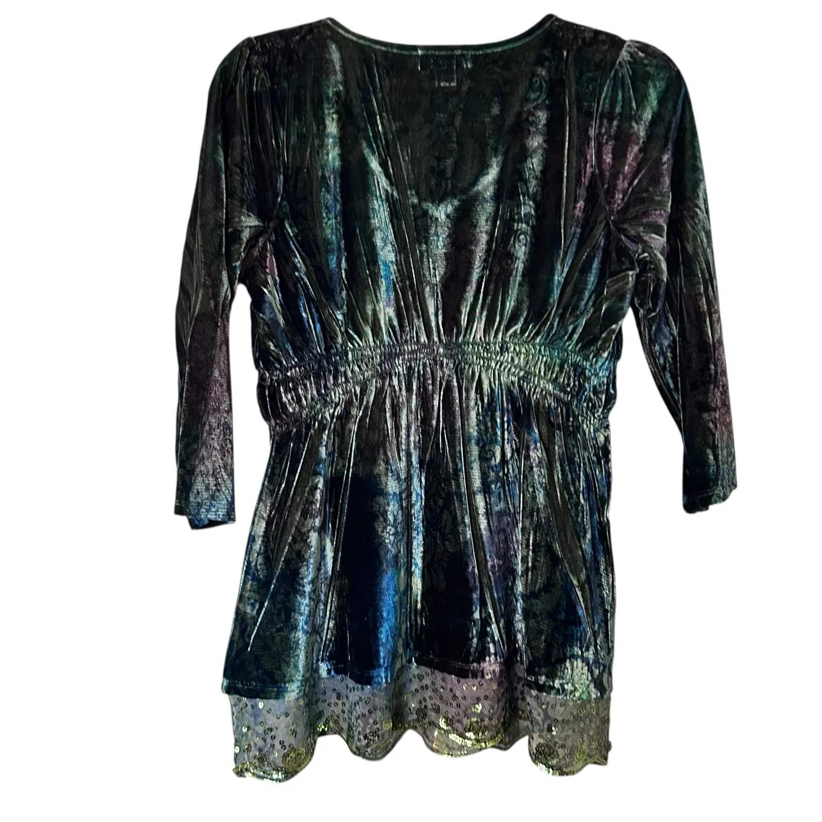 Live and Let Live Dress Tunic SZ Med Petite Velvet Sequin Babydoll Y2K Steampunk - Image 10