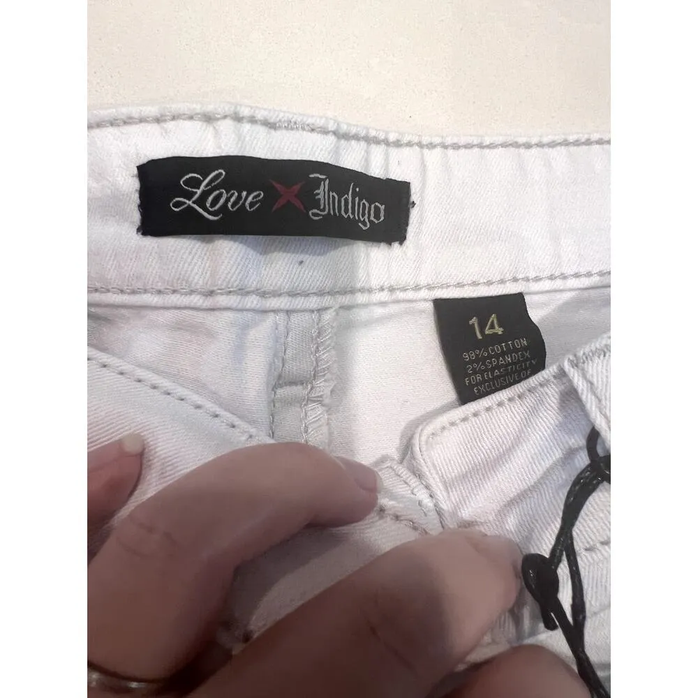 NWT Vintage Love Indigo White Jean Shorts Dream Catcher Pockets Embellished Boho Size 14 - Image 15