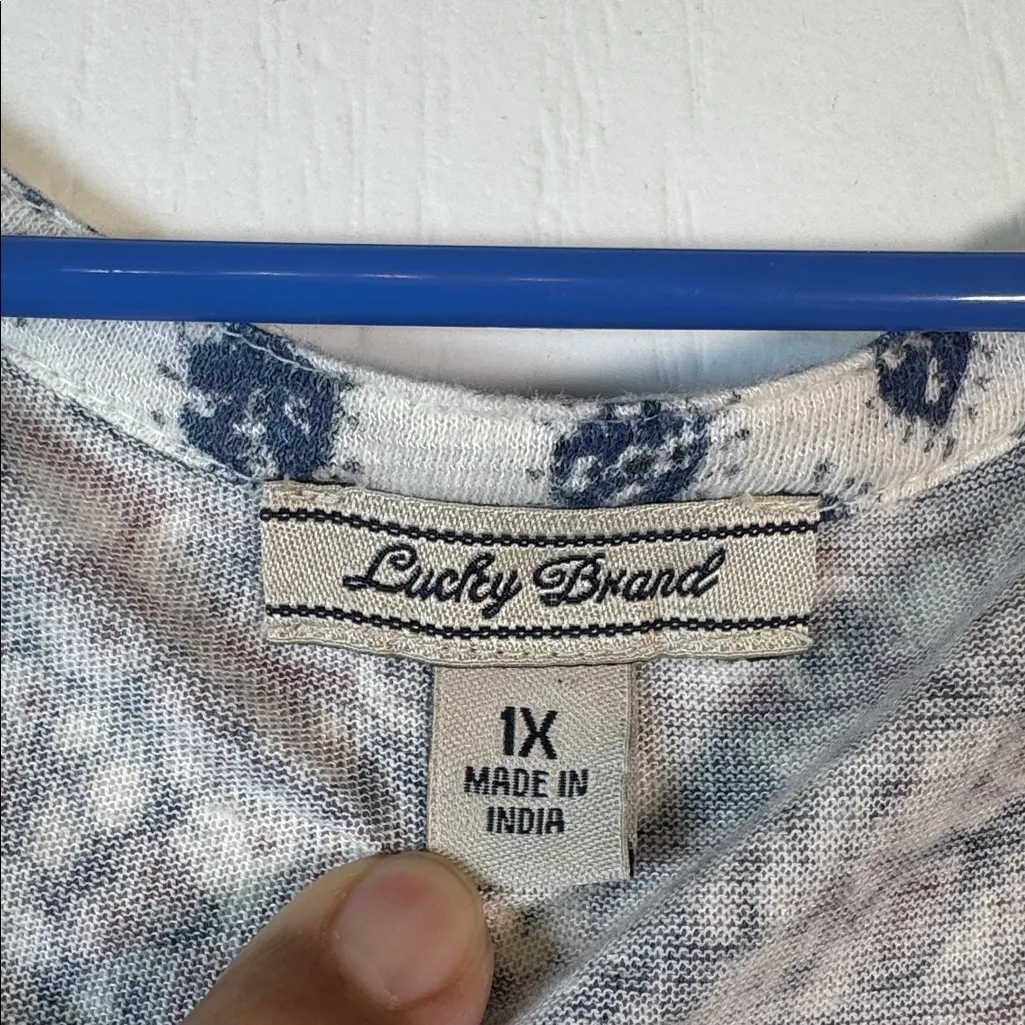 Lucky Brand Button Down Blouse L/S Purple White Navy Blue Size 1X EUC #2068 - Image 5