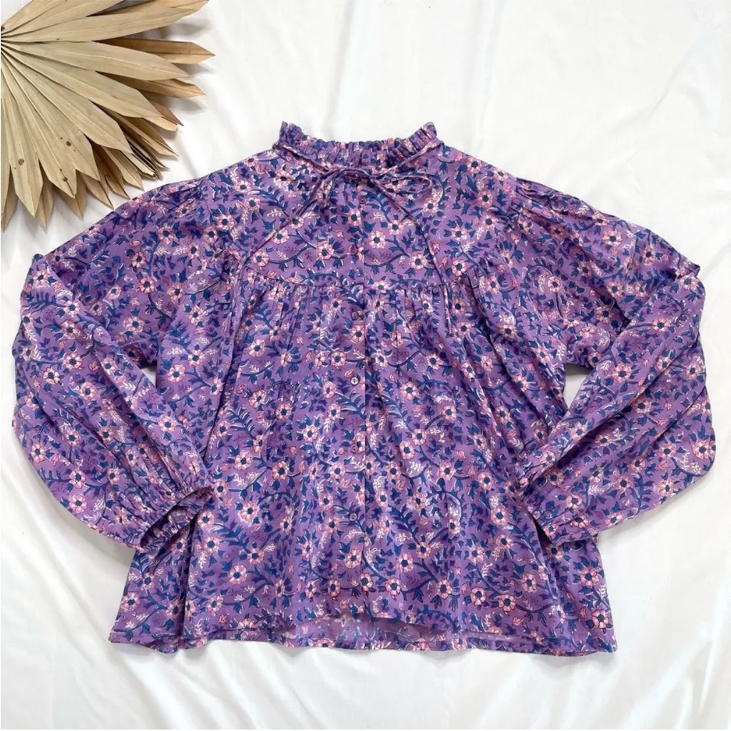Emerson Fry India Collection Violet Purple Floral Wildflower Emmaline Blouse XS - Image 9
