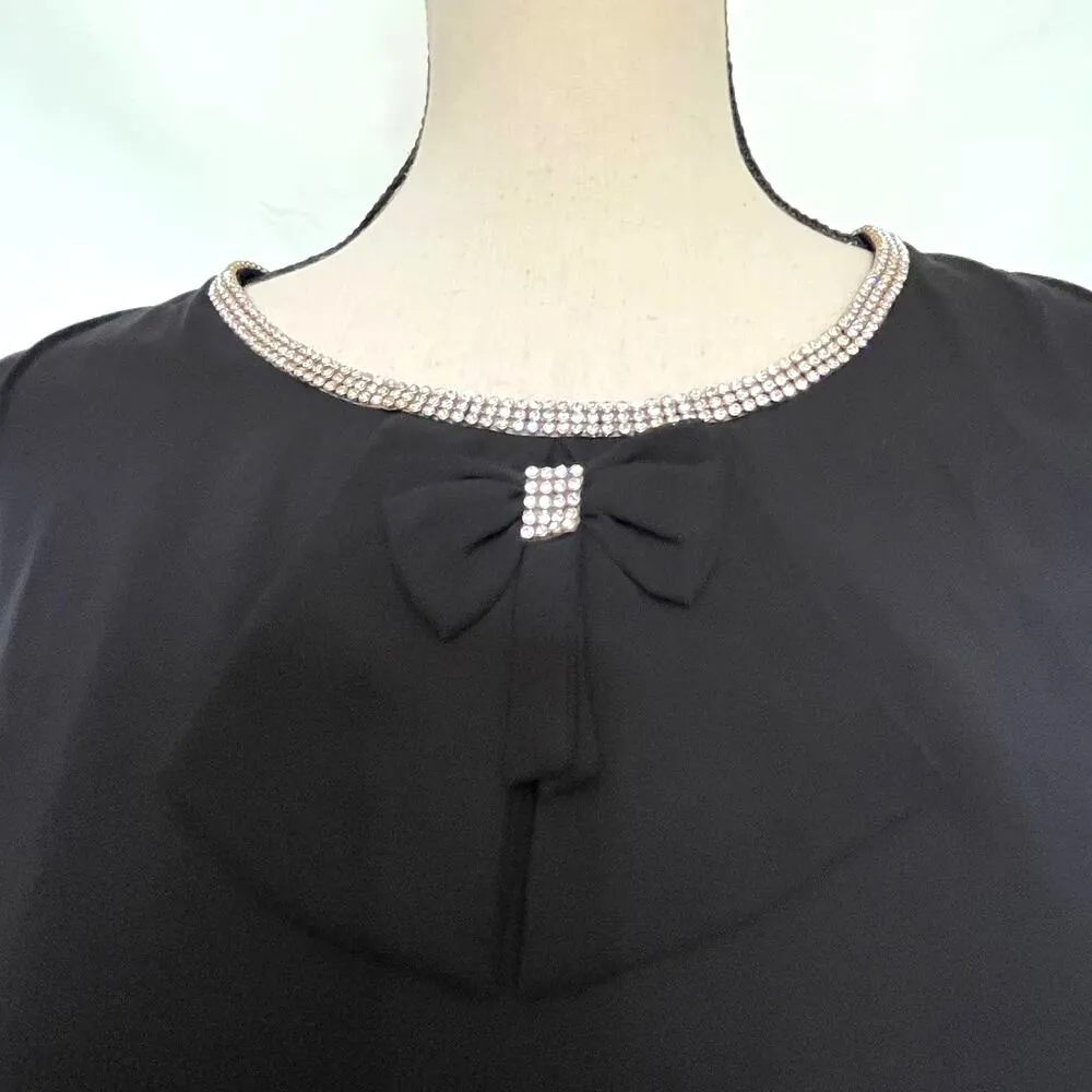 Vintage F GIRL Rhinestone Whimsigoth Womens Top 2 Black Gathered Cuff Hem Sheer - Image 2