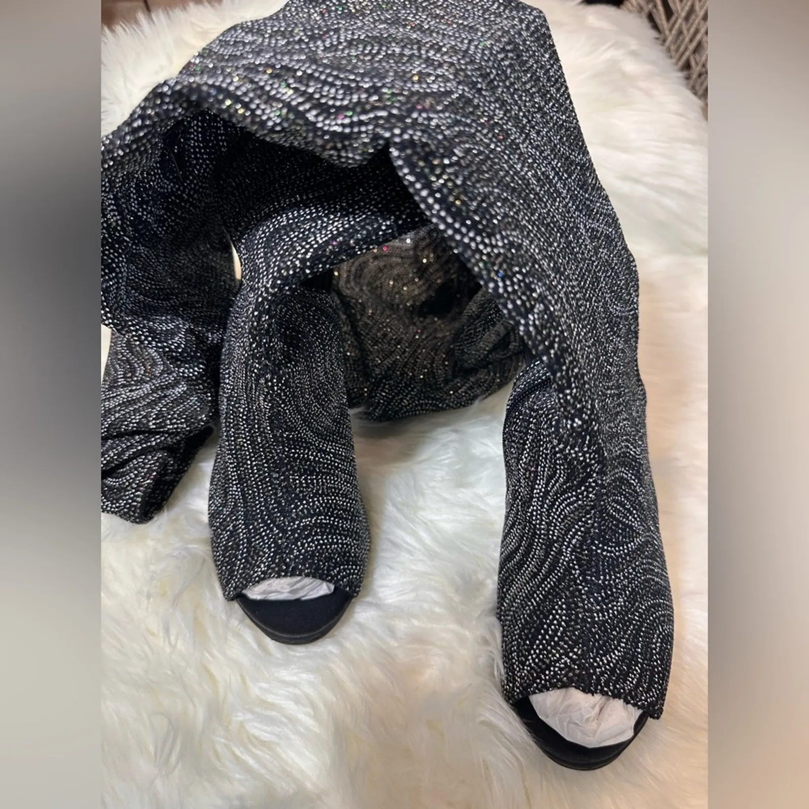 New: Bamboo Bling peep toe block heel boots - Image 5