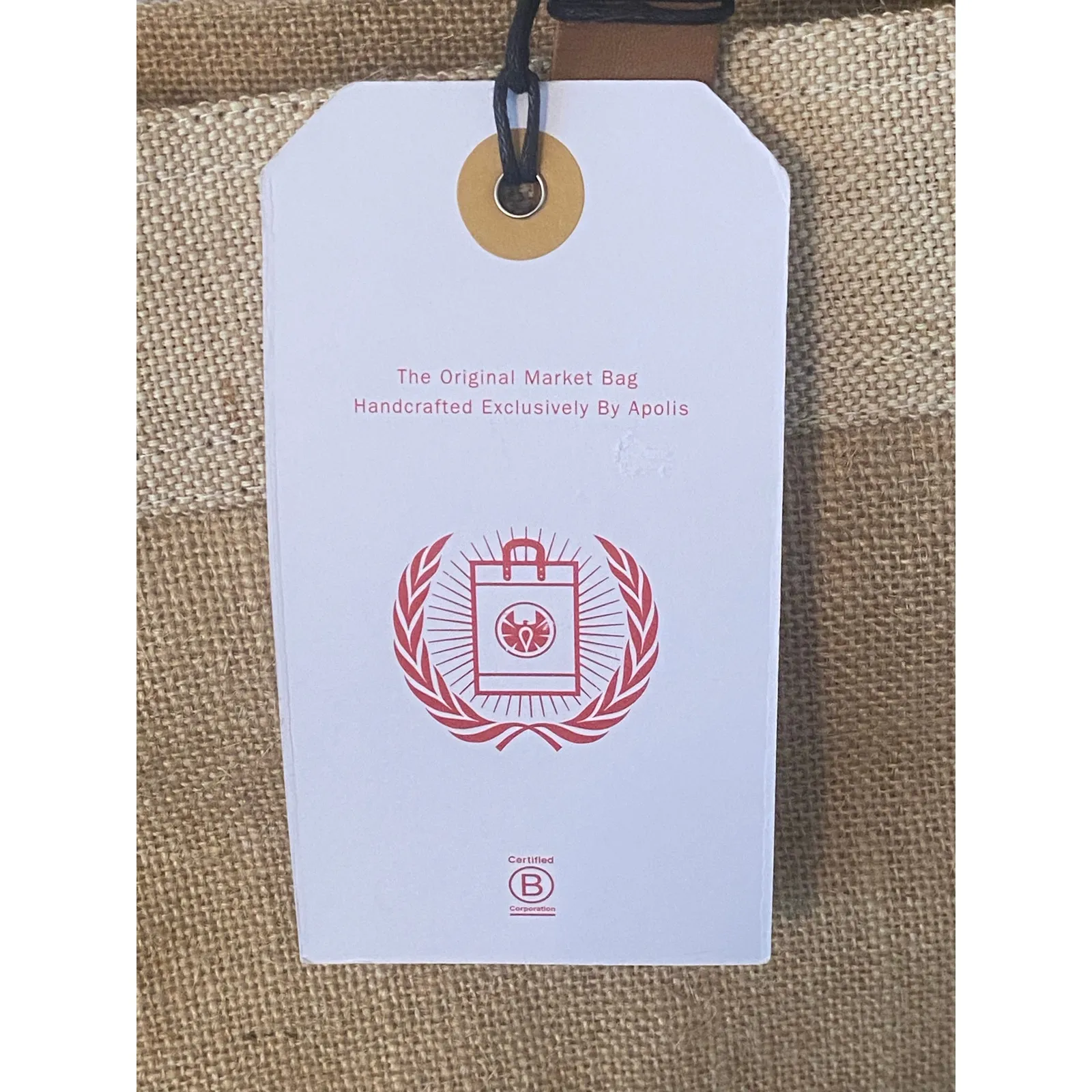 Apolis Global Citizen Market Bag Designed for Discovery Jute Tote Leather Straps Brown - Image 6