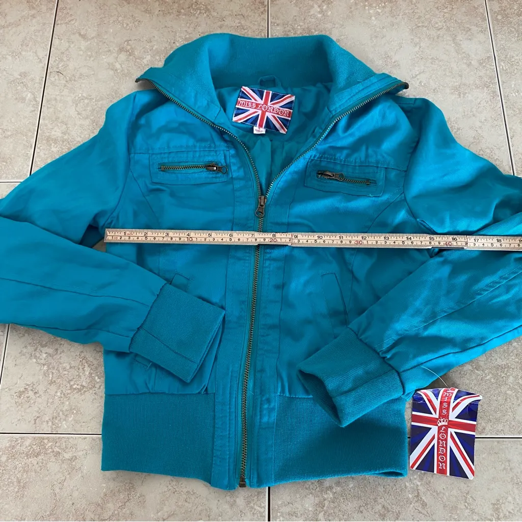 MISS LONDON Women's Zip Front Denim Style Lightweight Teal Jacket Size Small - Image 6