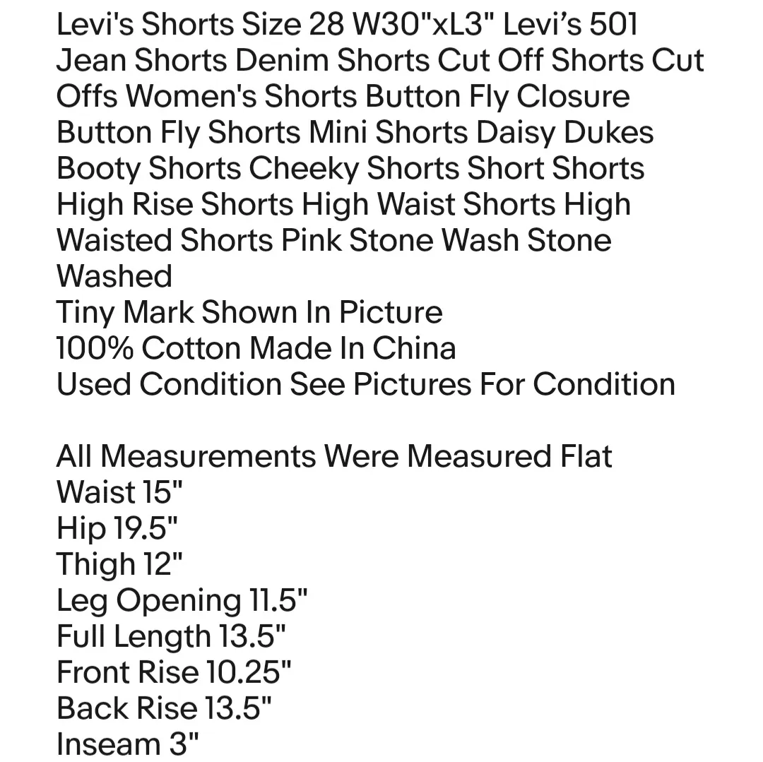 Levi's Shorts Size 28 W30"xL3"  501 Jean Shorts Denim Shorts Cut Off Shorts Cut Offs - Image 2