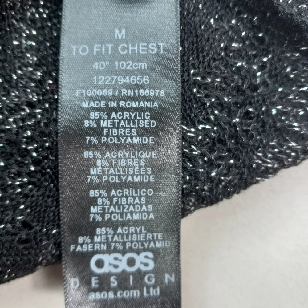 ASOS M Collared Knit Cardigan Button Front Metallic Accent Silver on Black - Image 4