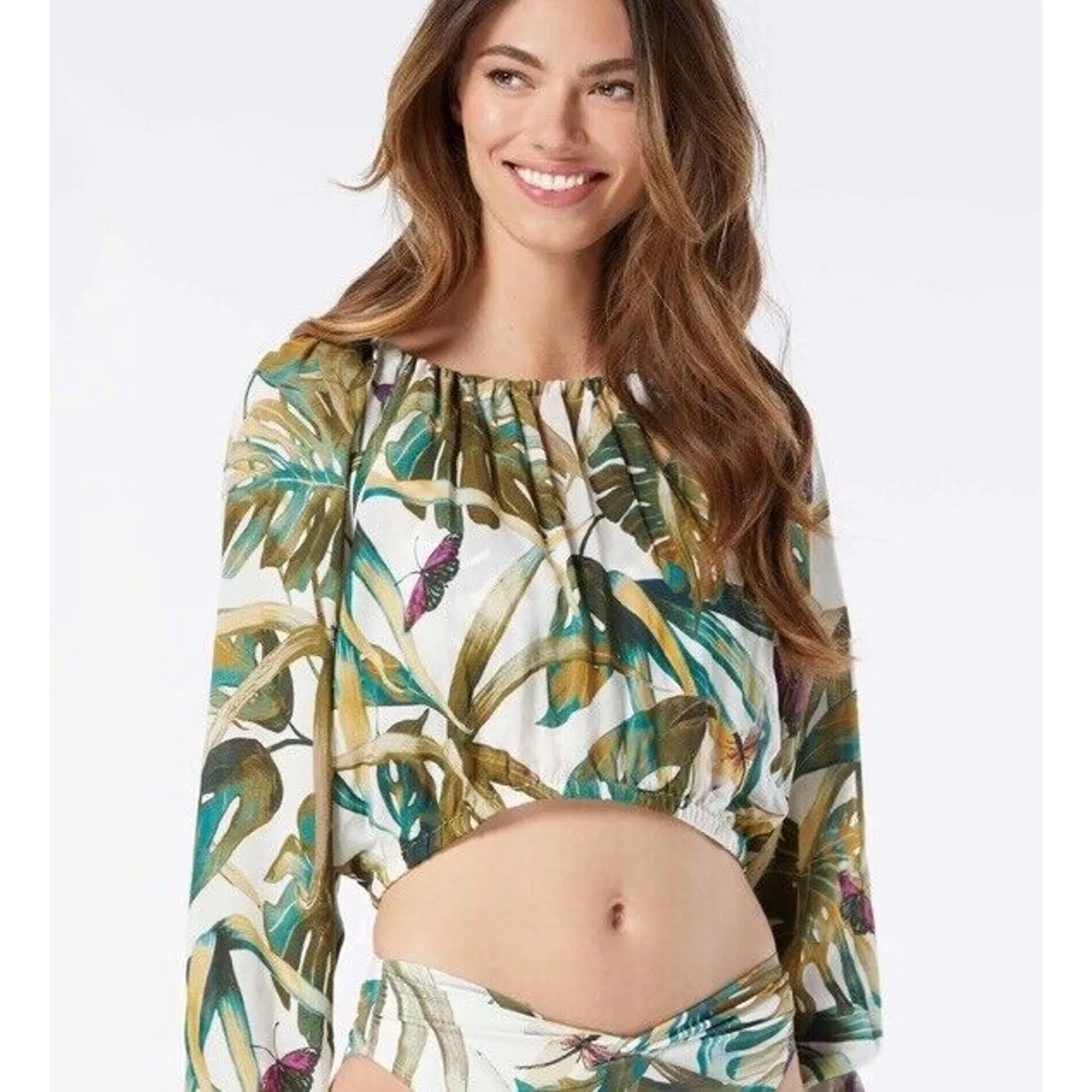 Vince Camuto Long Sleeve Crop Top Cover Up With Bikini Top $150.00 Size Large - Image 2
