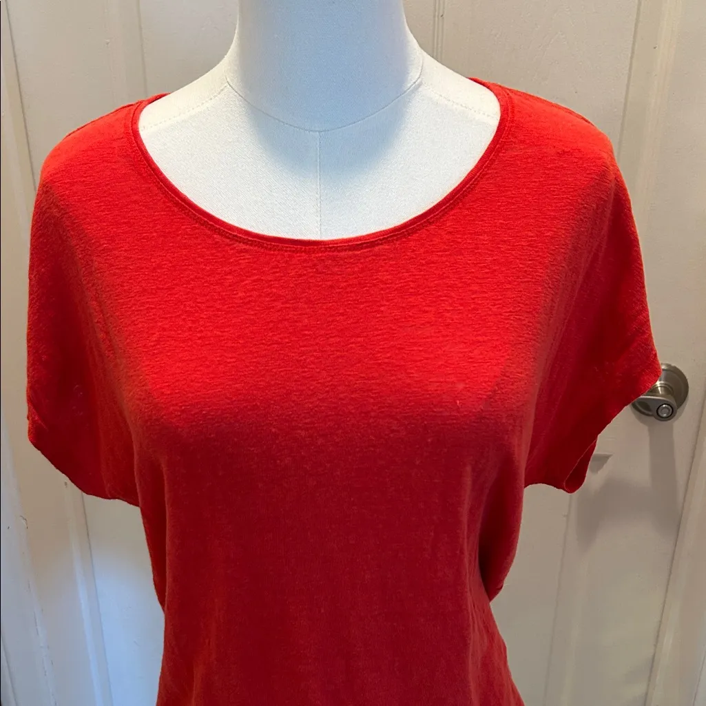 Eileen Fisher Organic Linen Cap Sleeve Orange Short Sleeve Top in Size Small - Image 2