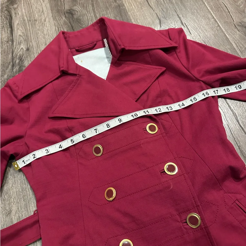 Beth Bowley Sz 4 Trench Coat Belted Jacket Cotton Y2K Double Breasted Preppy Pink - Image 9