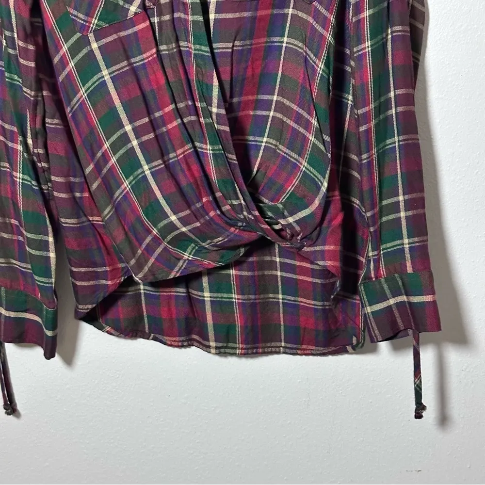 Lauren Ralph Lauren Women Plaid Blouse LongSleeve Surplice Hi-low‎ Shirt size XS - Image 3