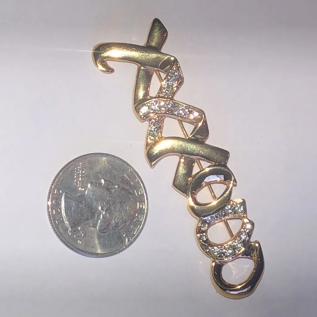 Angel Brand Gold Tone Crystal CZ Rhinestone XOXO Retro Boho Brooch - Image 3