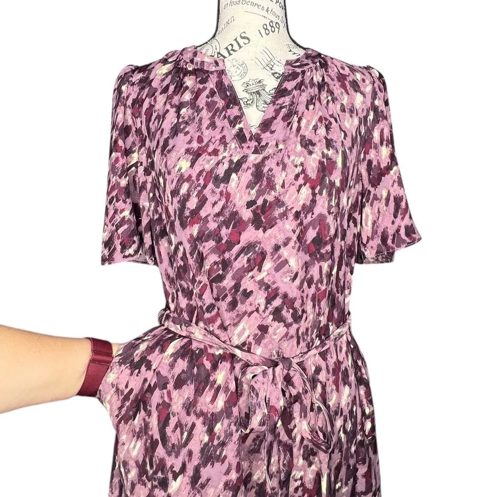 41Hawthorn SMALL PETITE Abstract Split Neck Waist Tie Pocket Dress Stitch Fix Purple Size undefined - Image 5
