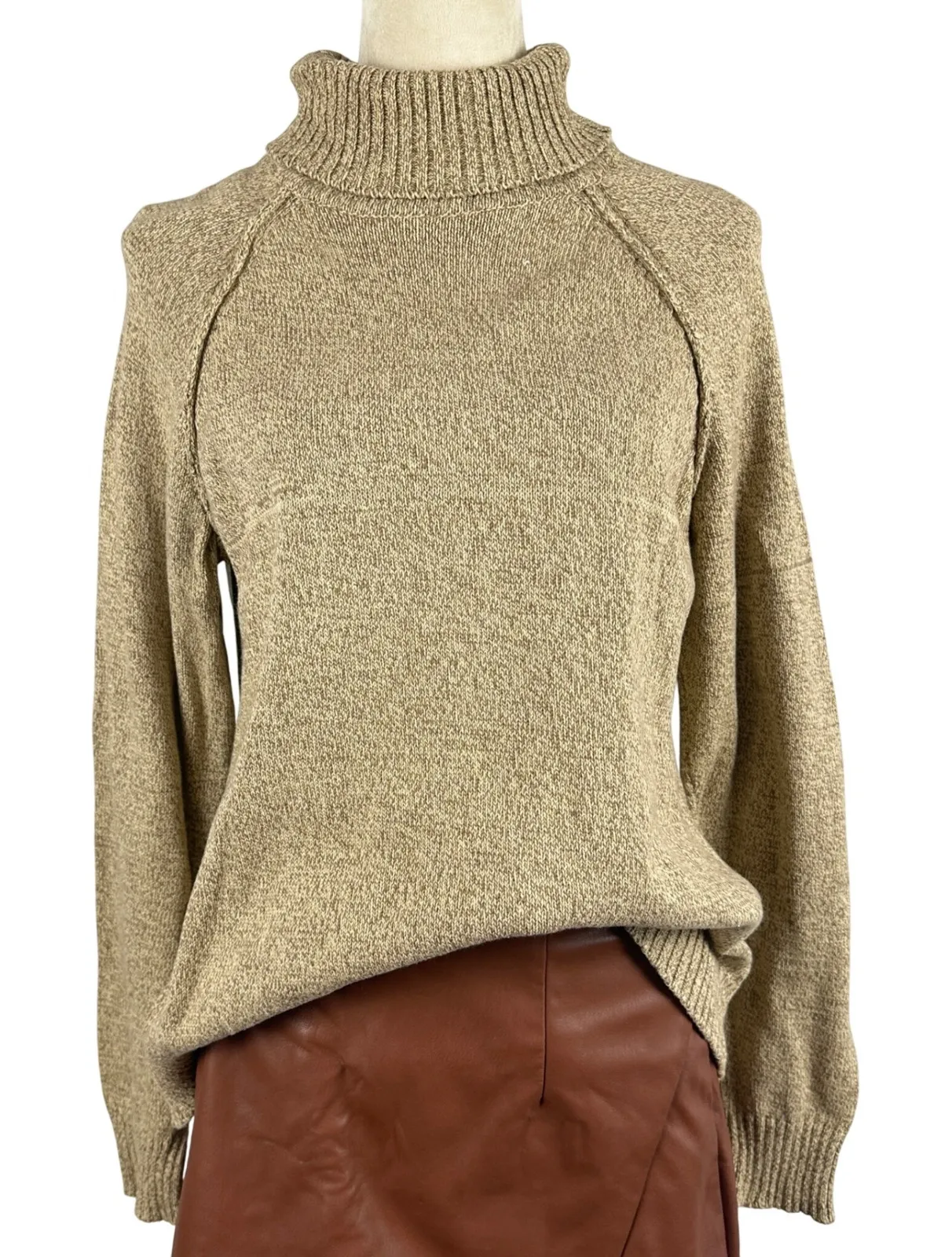Karen Scott Tan Speckled Knit Turtleneck Sweater Women's Large Neutral Casual - Image 1