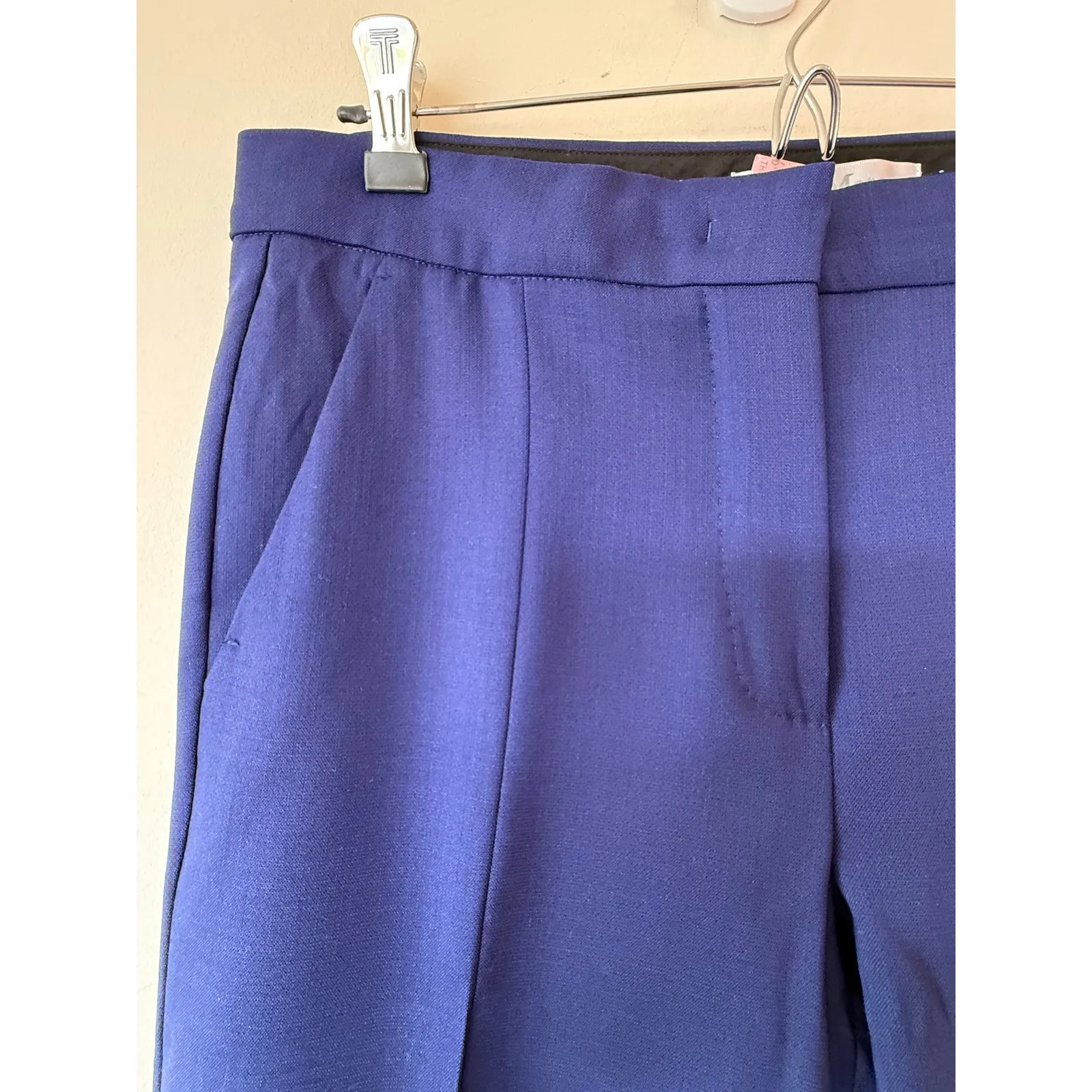 Max Mara Dress Pants Blue Wool ankle straight leg Split Ankle Made in Italy Size 10 - Image 4