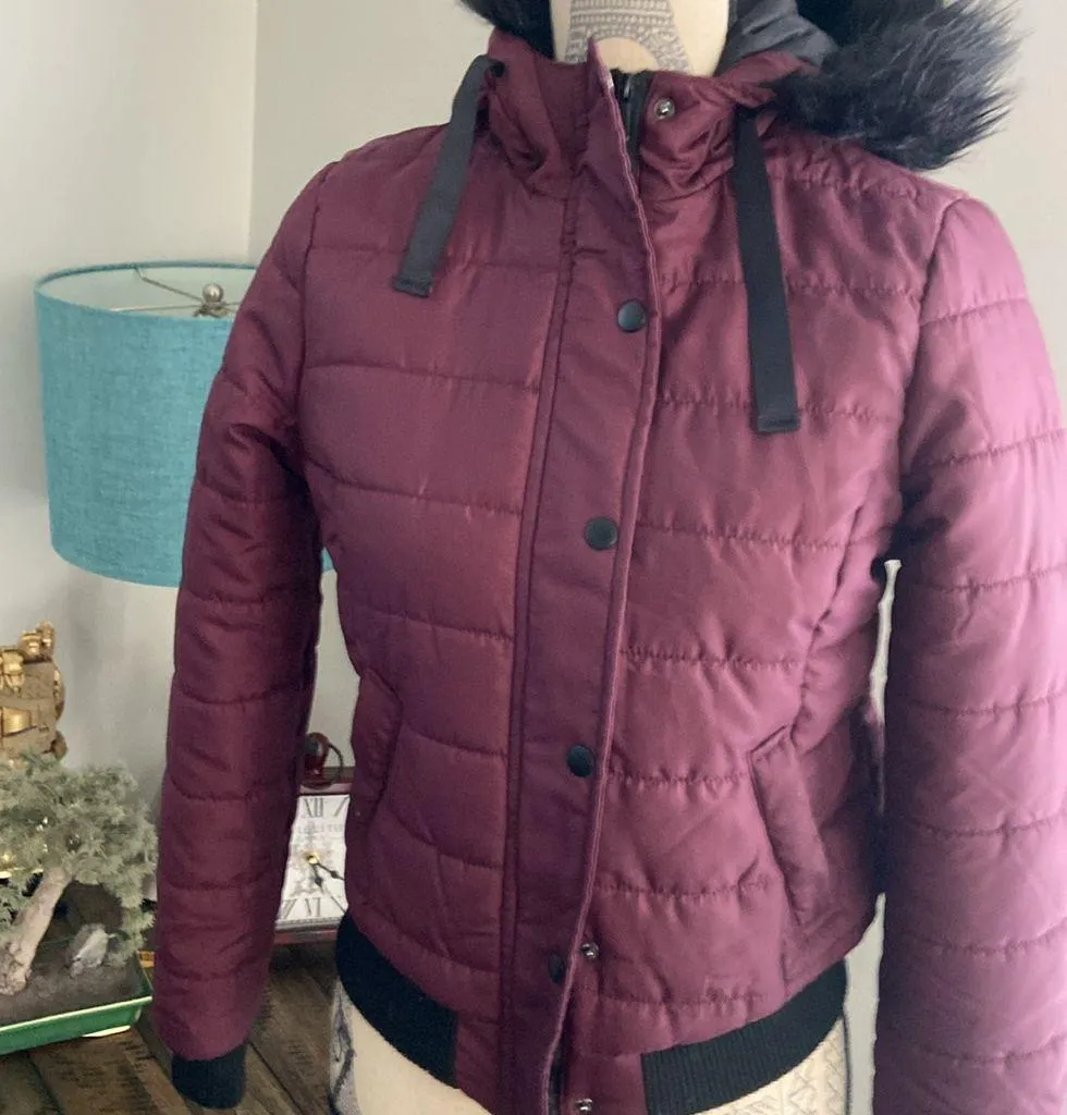 Jou Jou J2 Junior's Maroon Full Zip Winter Jacket Hood w/ Faux Fur Trim … Size undefined - Image 3