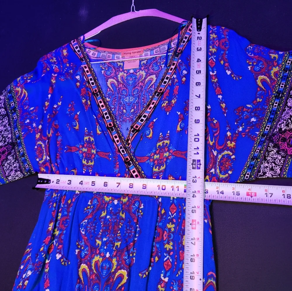 Flying Tomato Women's Blue Rayon V-Neck 3/4 Sleeve Long Maxi Dress Size Small - Image 14