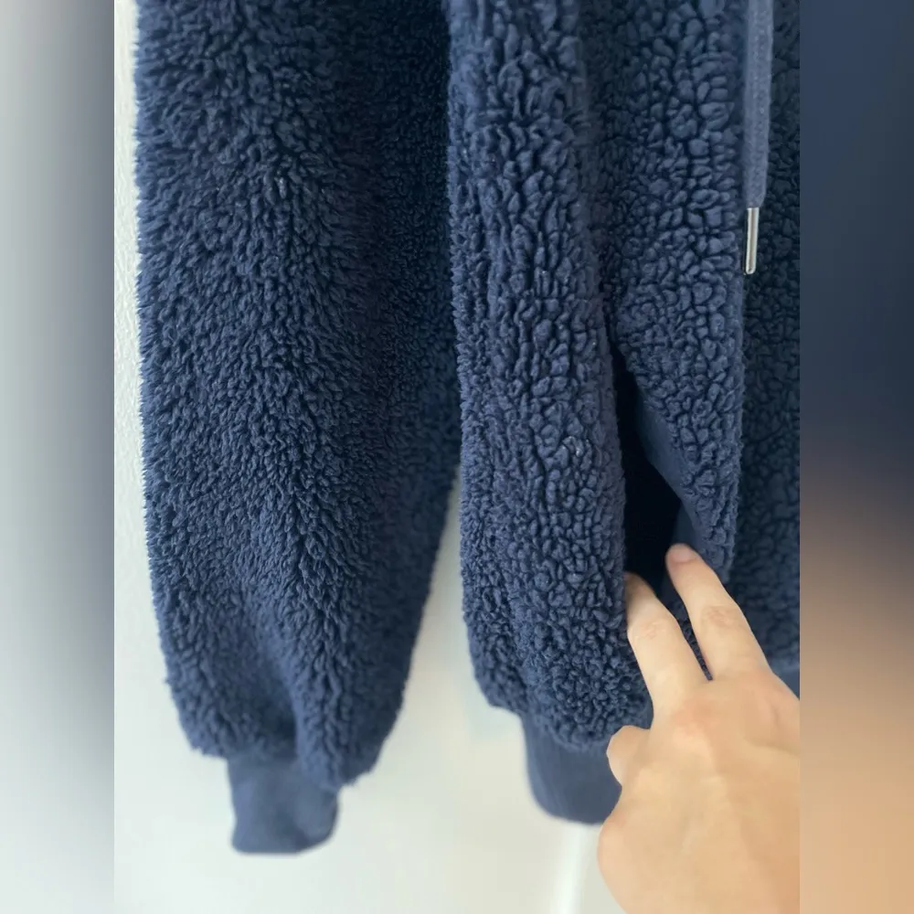 SWEATY BETTY Sherpa Half-Zip Fleece Pullover Sweatshirt in Navy Blue Size 4 XS - Image 8