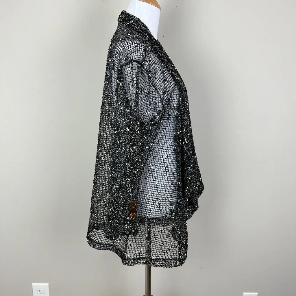 Lulu‎ B Cardigan Womens Large Black Tweedy Open Net Knit Beachy Draped Lagenlook - Image 7