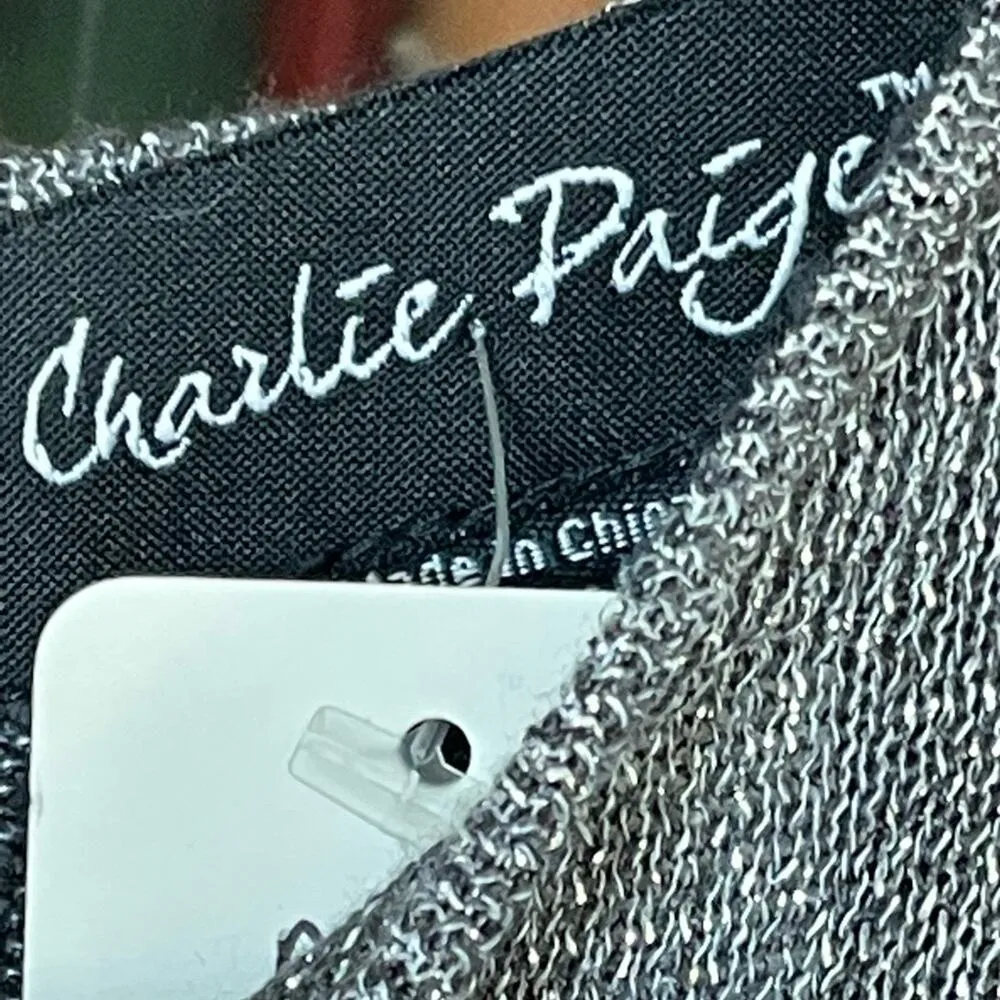 Charlie Paige Silver Metallic Yarn Long Sleeve Gray Tunic Knit Top size Medium - Image 6