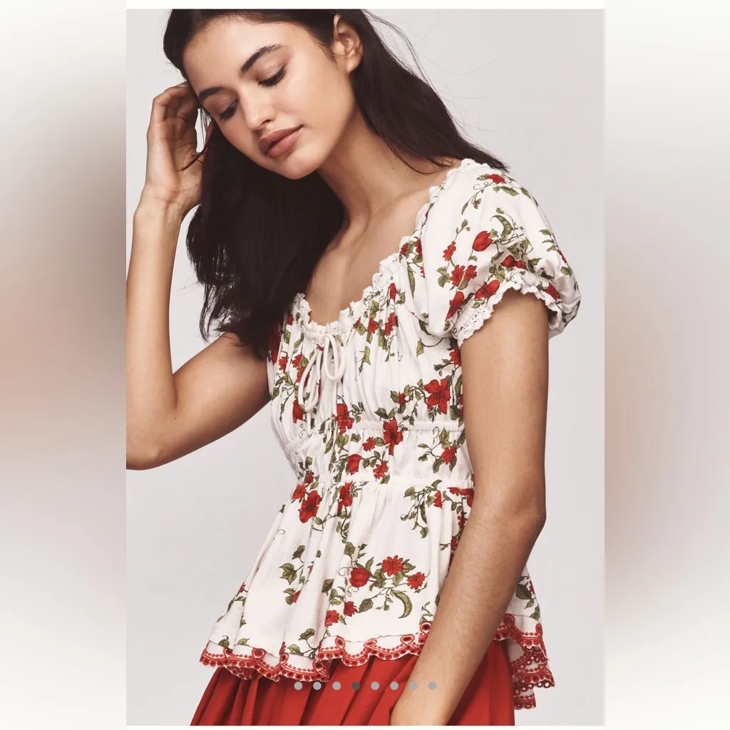 Maeve • Short-Sleeve Sweetheart-Neck Peplum Top - Image 4