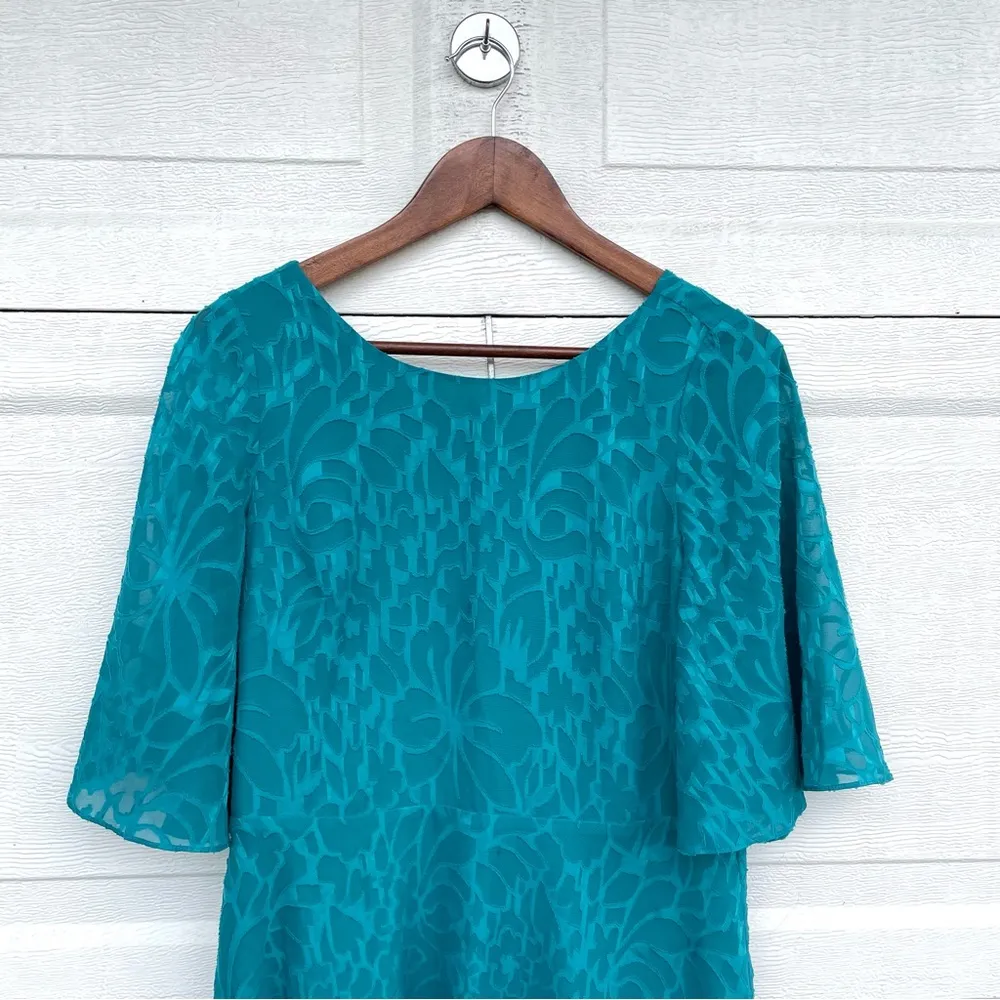 HD in Paris Womens Dress Teal Blue Floral Jacquard V Neck Hi Low Hem Size Small - Image 4