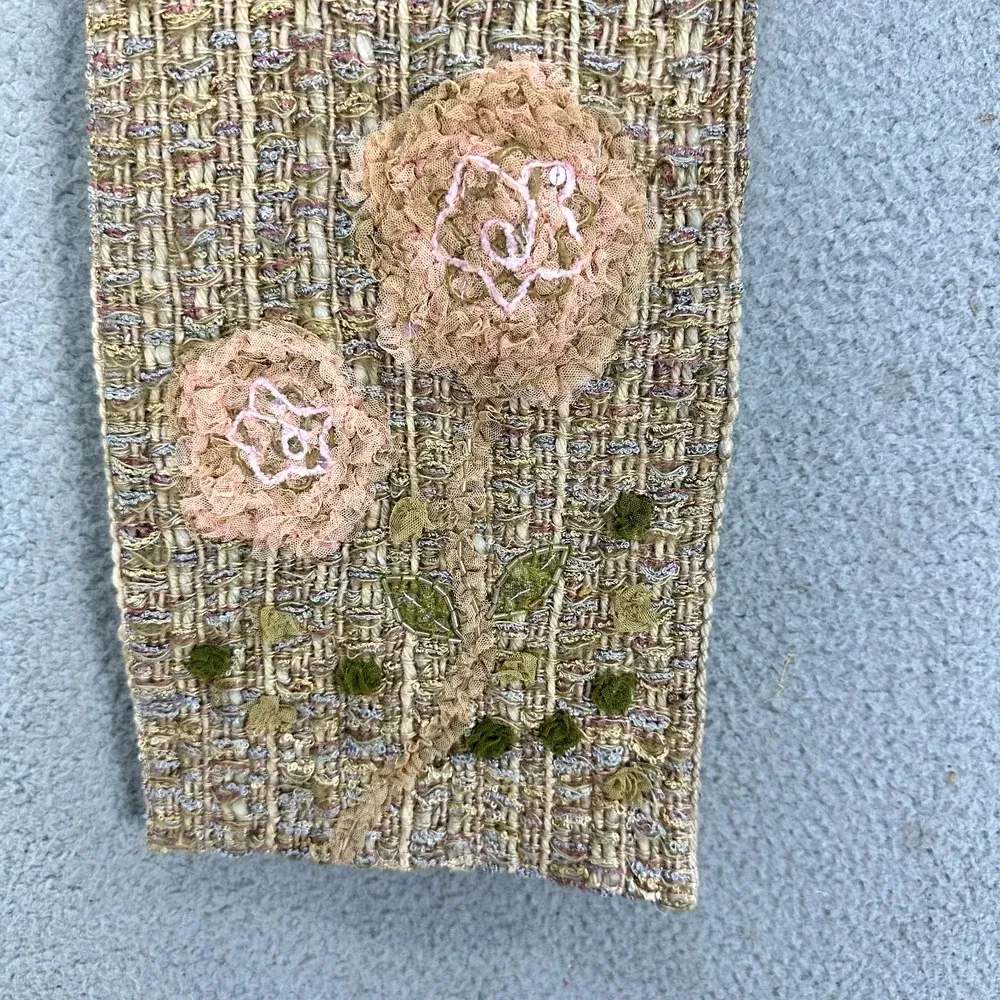 Amet & ladoue Scarf Floral‎ Mixed Media Silk Blend 3D Rosette Embroidered Boho Tan - Image 4